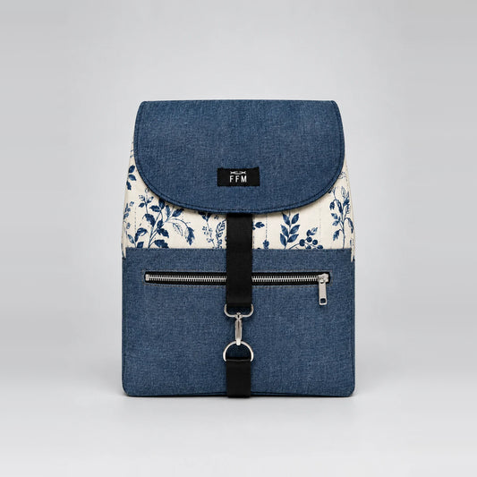 Anchor Stride Backpack – upcycled denim bag, front view