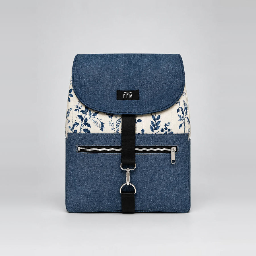 Anchor Stride Backpack – upcycled denim bag, front view