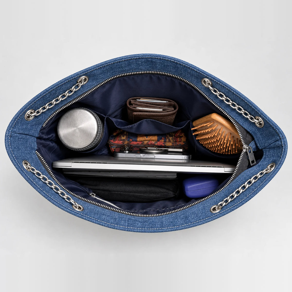 Azure Horizontal Tote – upcycled denim bag, view 5 of 7