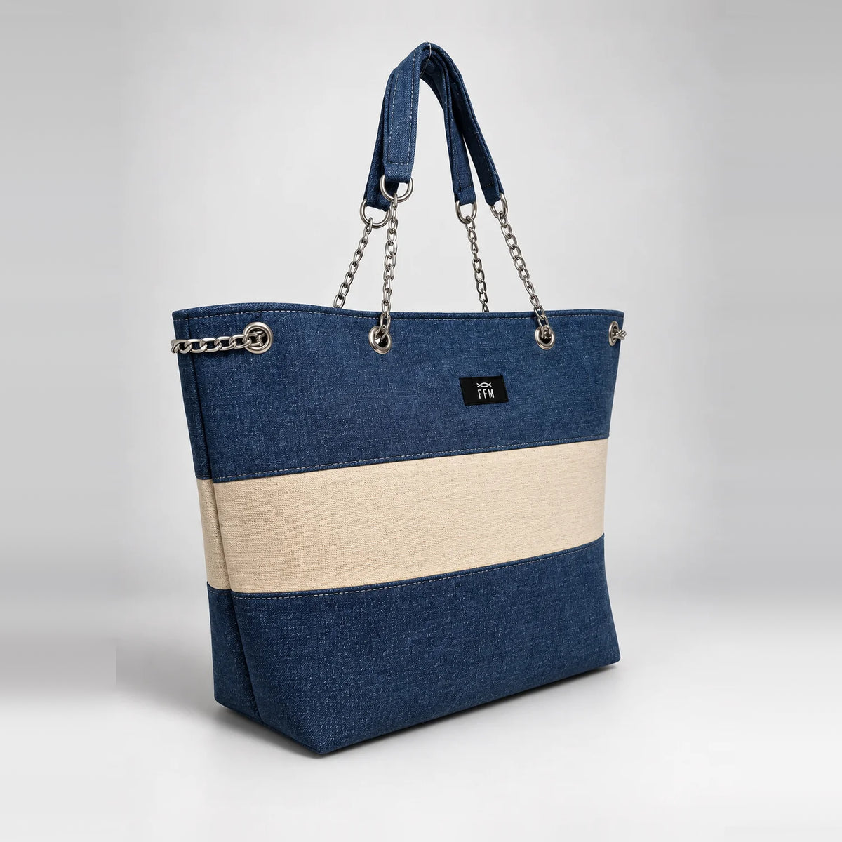 Azure Horizontal Tote – upcycled denim bag, view 2 of 7