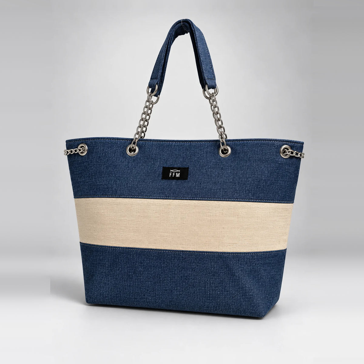 Azure Horizontal Tote – upcycled denim bag, view 3 of 7