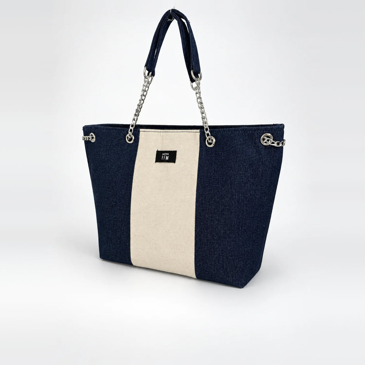 Azure Vertical Tote – upcycled denim bag, view 2 of 5