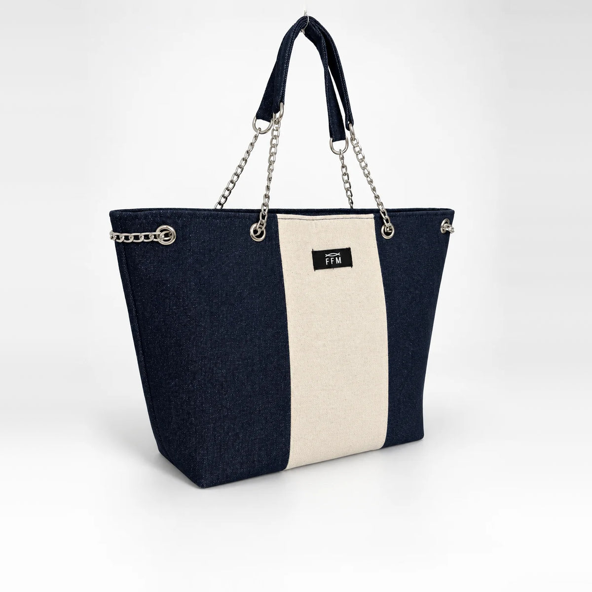 Azure Vertical Tote – upcycled denim bag, view 3 of 5