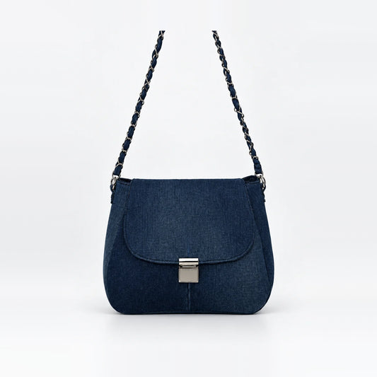 Bloom Dune Handbag – upcycled denim bag, front view