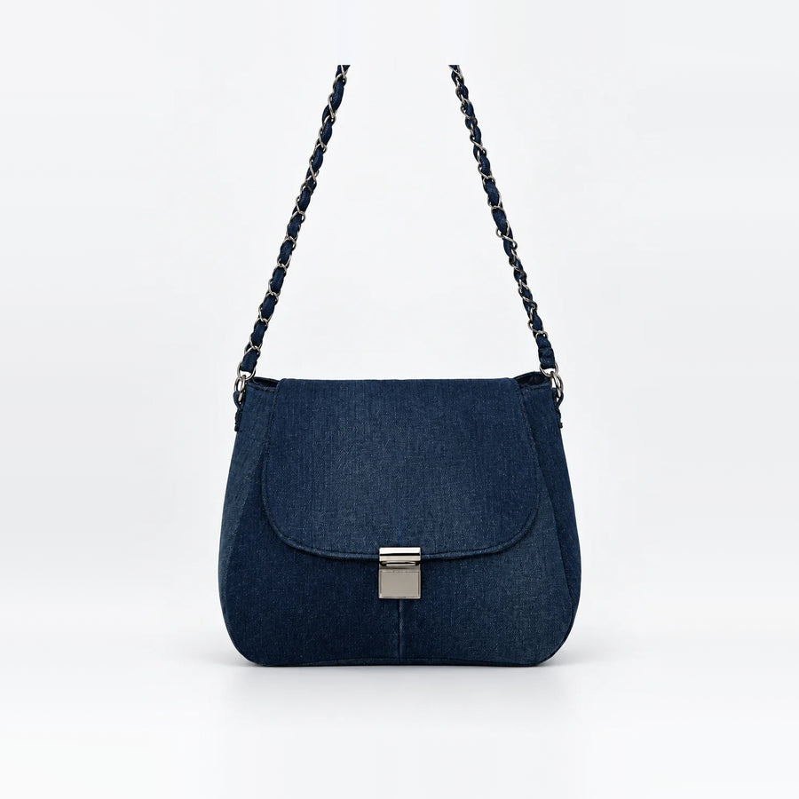 Bloom Dune Handbag – upcycled denim bag, front view