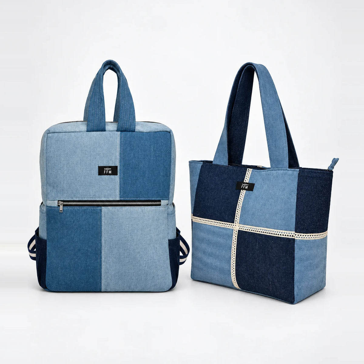 Inside Out Classic tote and Mosaic Stride backpack side by side