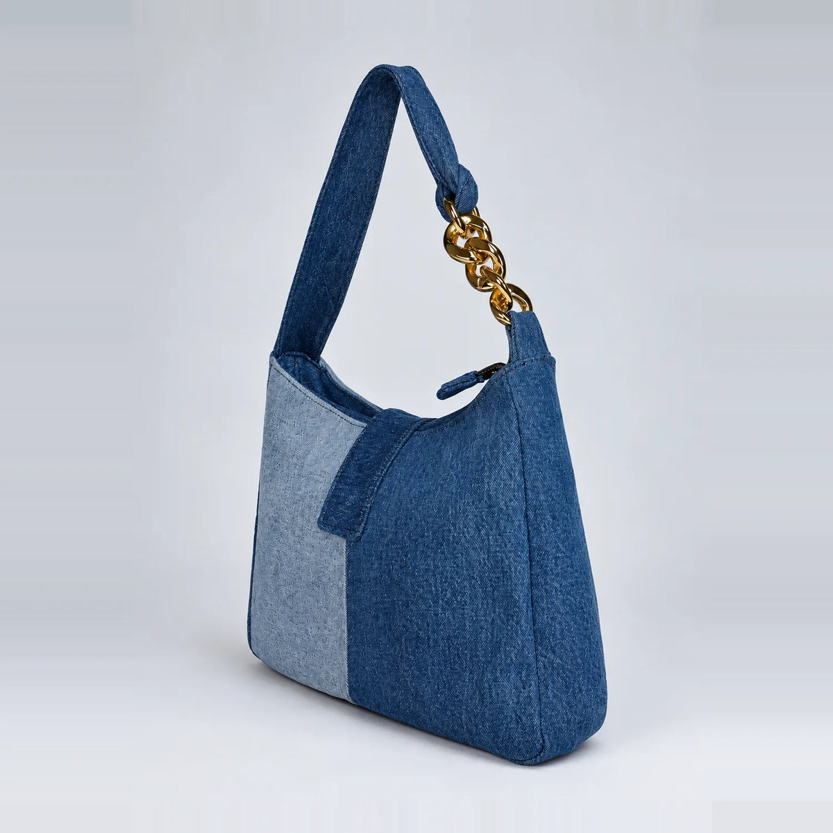 Denim-Delight Duet shoulder bag with knotted strap and gold chain