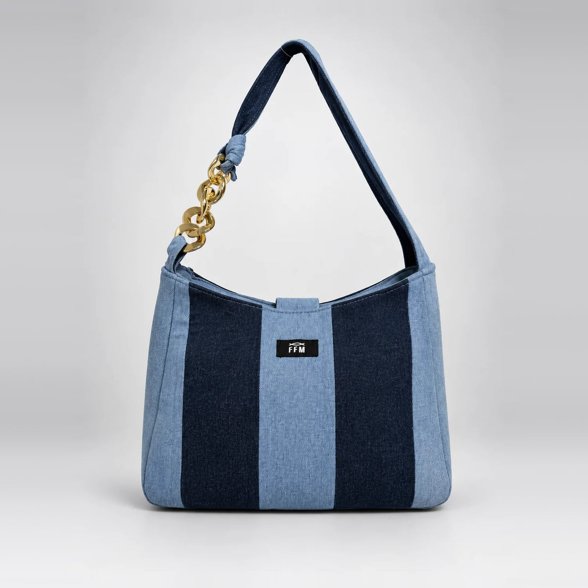 Denim-Delight Rhythm Tote – upcycled denim bag, front view