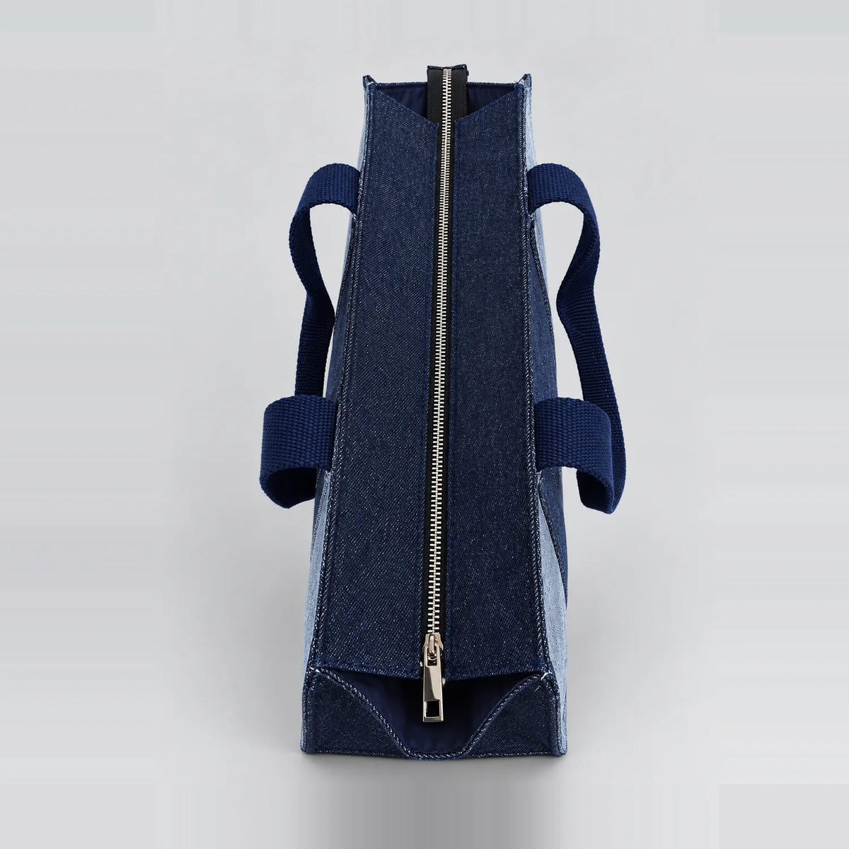 Denim Panel Tote, top zip closure