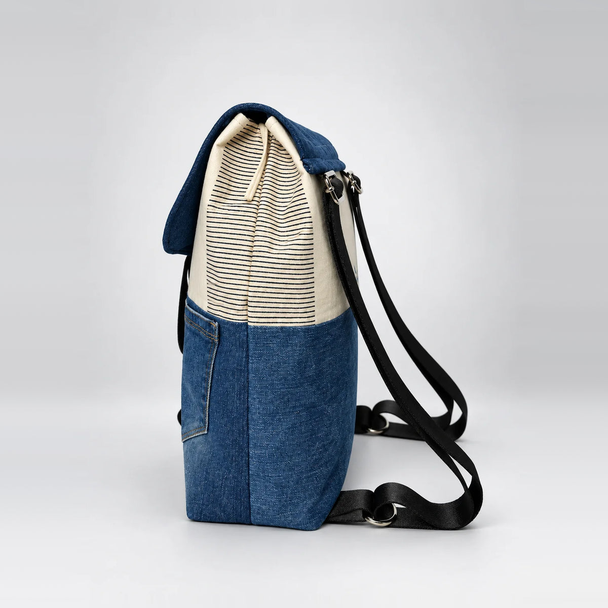 Dual Stride Backpack – upcycled denim bag, view 2 of 5