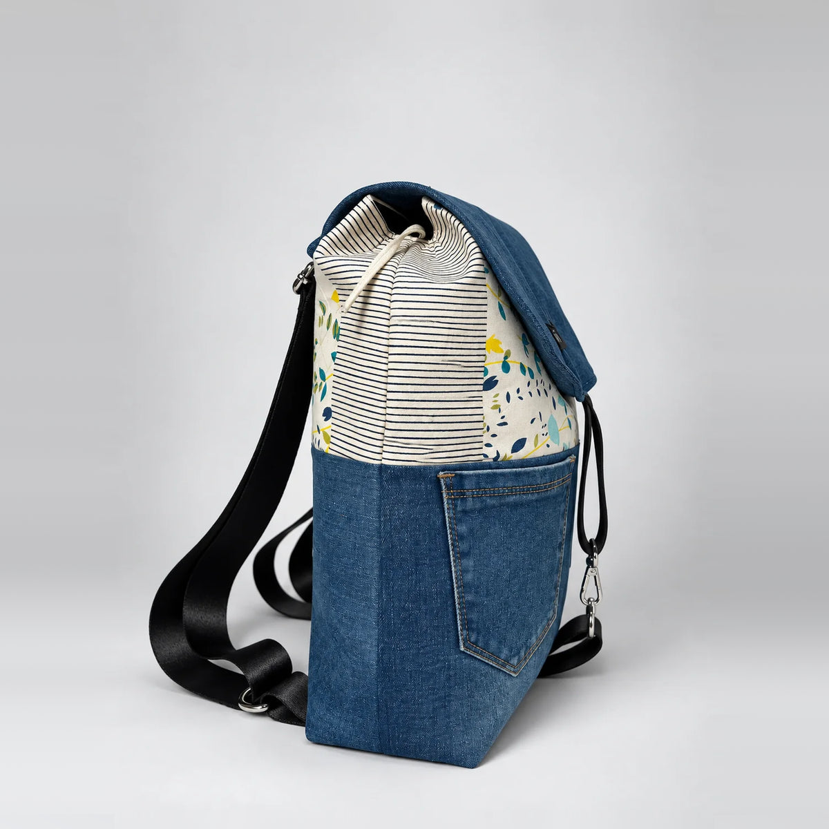 Dual Stride Backpack – upcycled denim bag, view 3 of 5