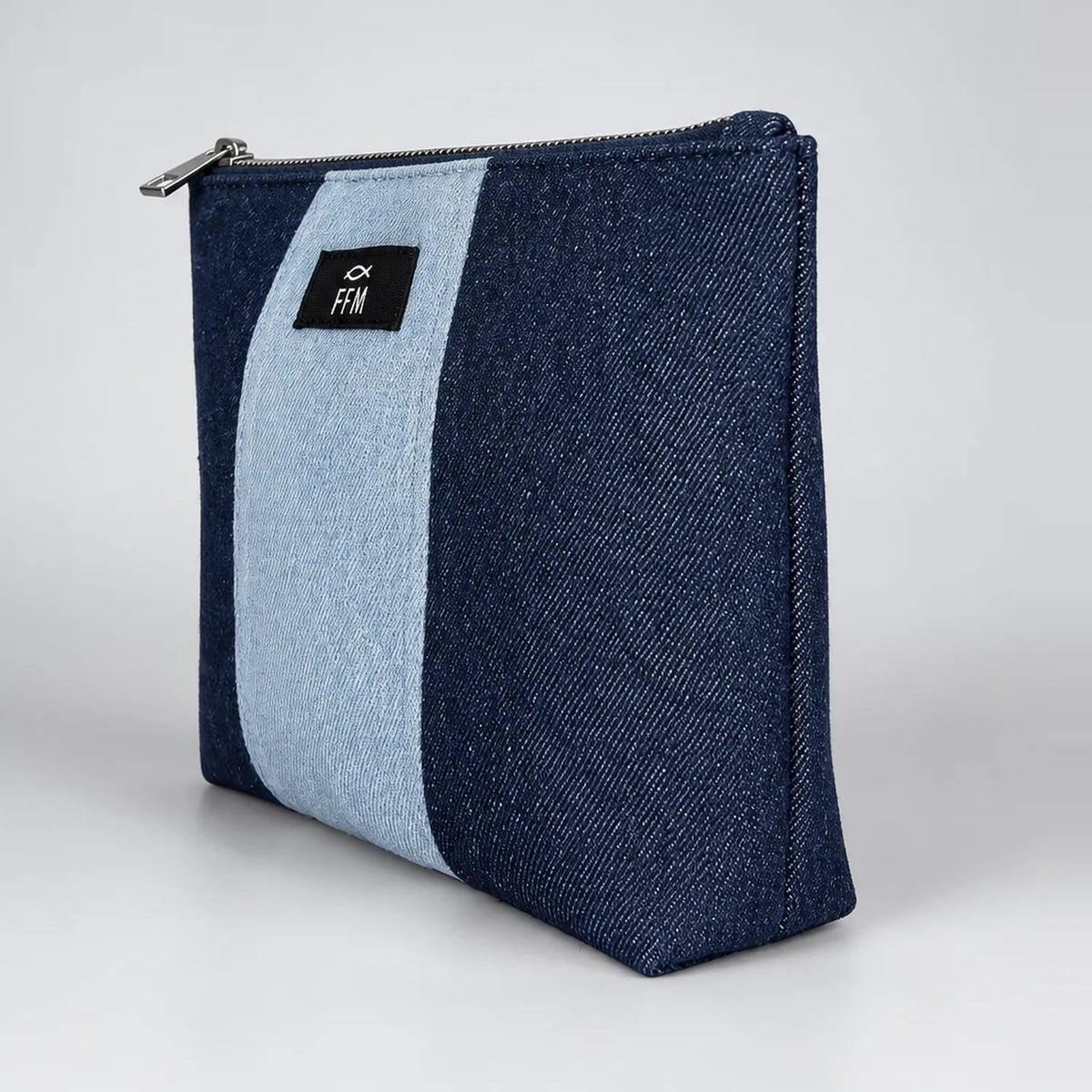 Duo Tassel denim pouch, side angle