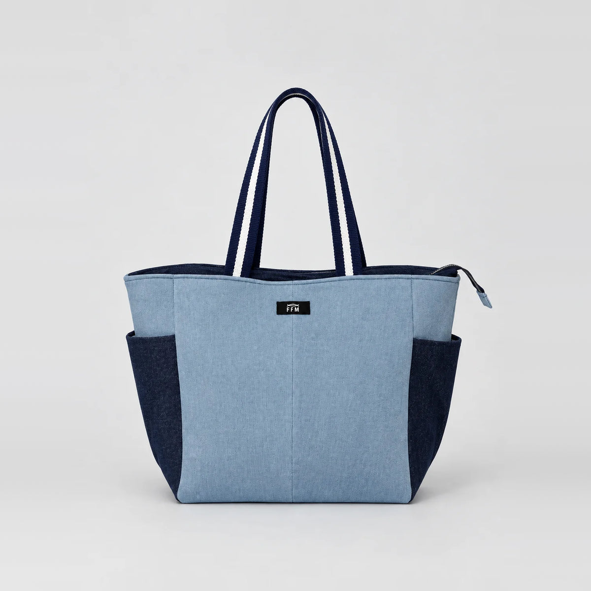 Inside Out Echo Tote – upcycled denim bag, front view