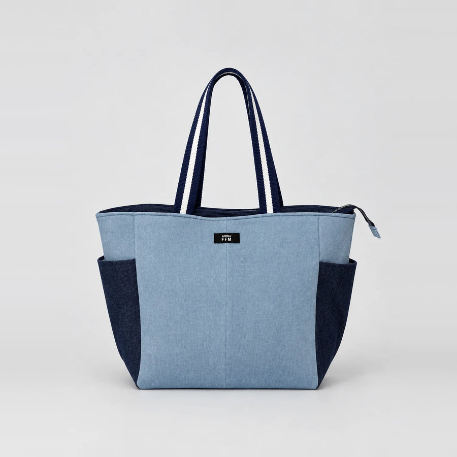 Inside Out Echo Tote – upcycled denim bag, front view