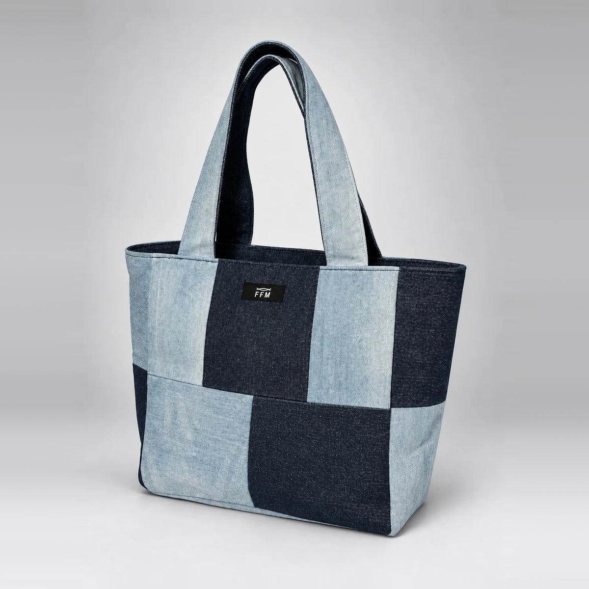 Inside Out Grid Tote – upcycled denim bag, view 2 of 5