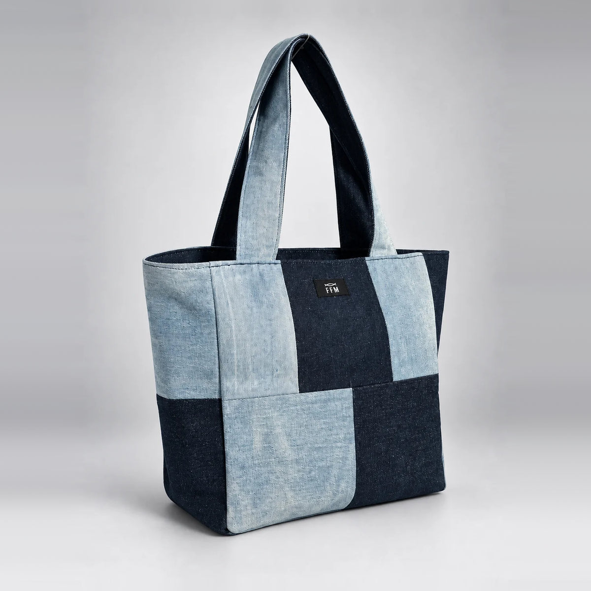 Inside Out Grid Tote – upcycled denim bag, view 3 of 5