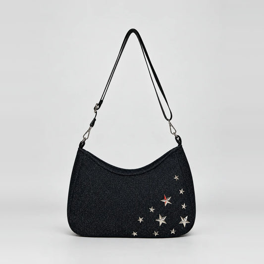 Midnight-Arc Celeste Handbag – upcycled denim bag, front view