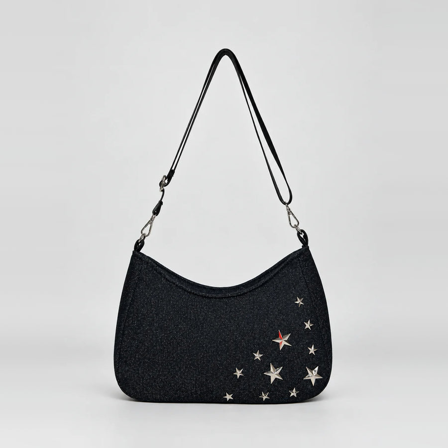 Midnight-Arc Celeste Handbag – upcycled denim bag, front view