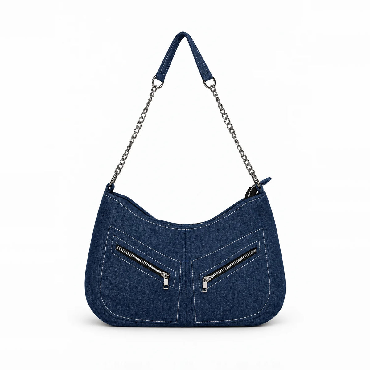 Midnight-Arc Edge Handbag – upcycled denim bag, front view