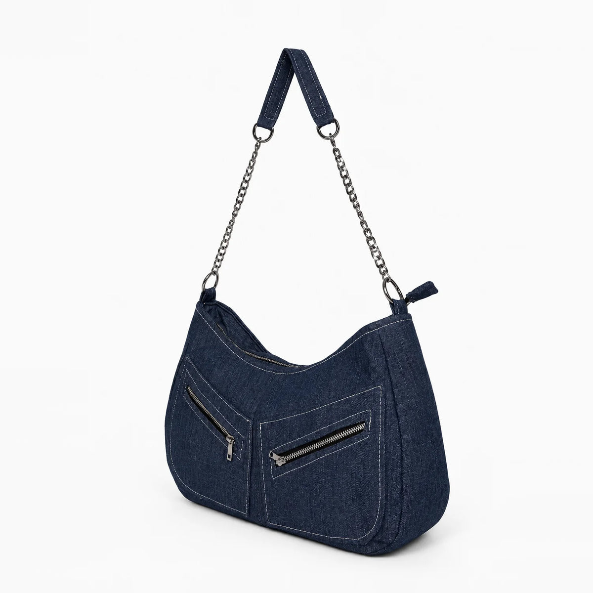 Midnight-Arc Edge Handbag – upcycled denim bag, view 3 of 5