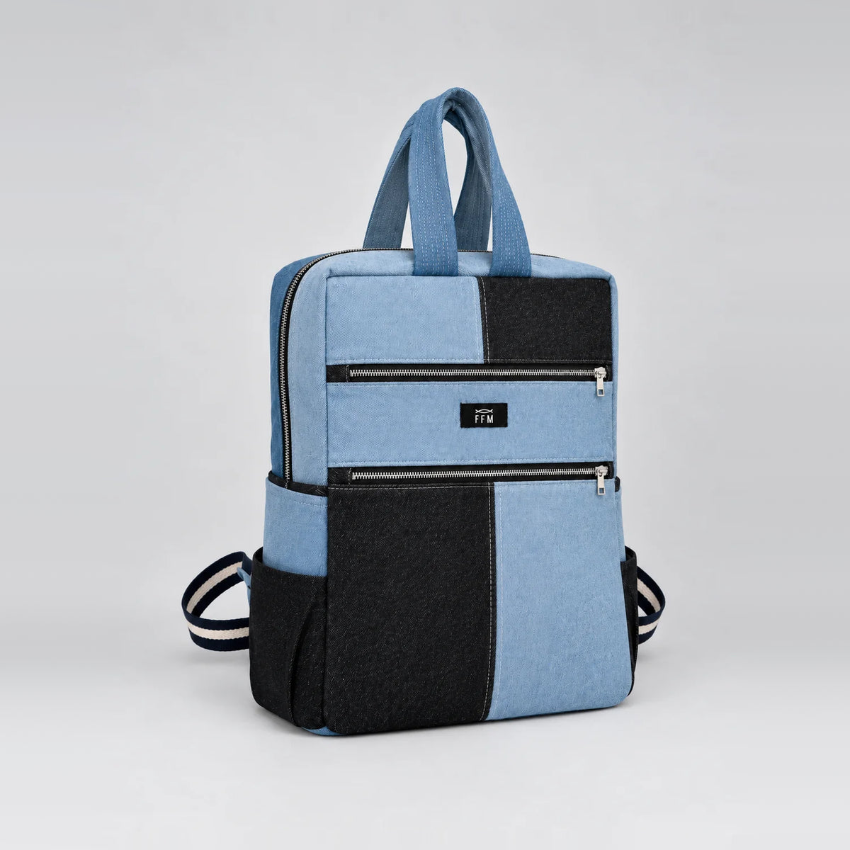 Mosaic Split Stride Backpack – upcycled denim bag, view 2 of 6