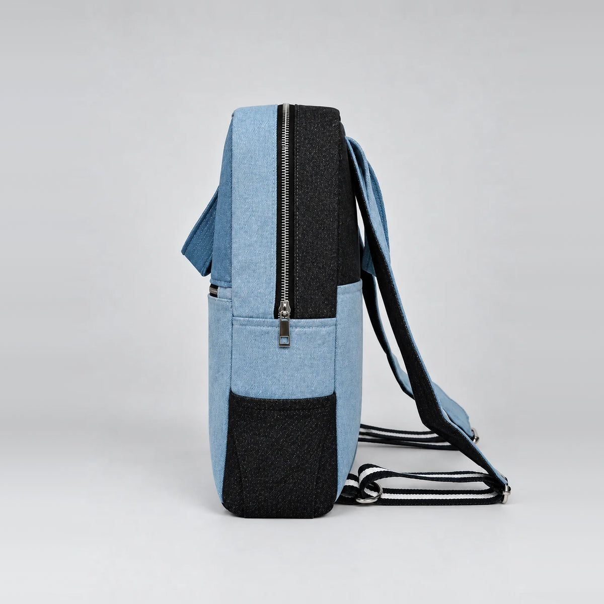Mosaic Split Stride Backpack – upcycled denim bag, view 3 of 6