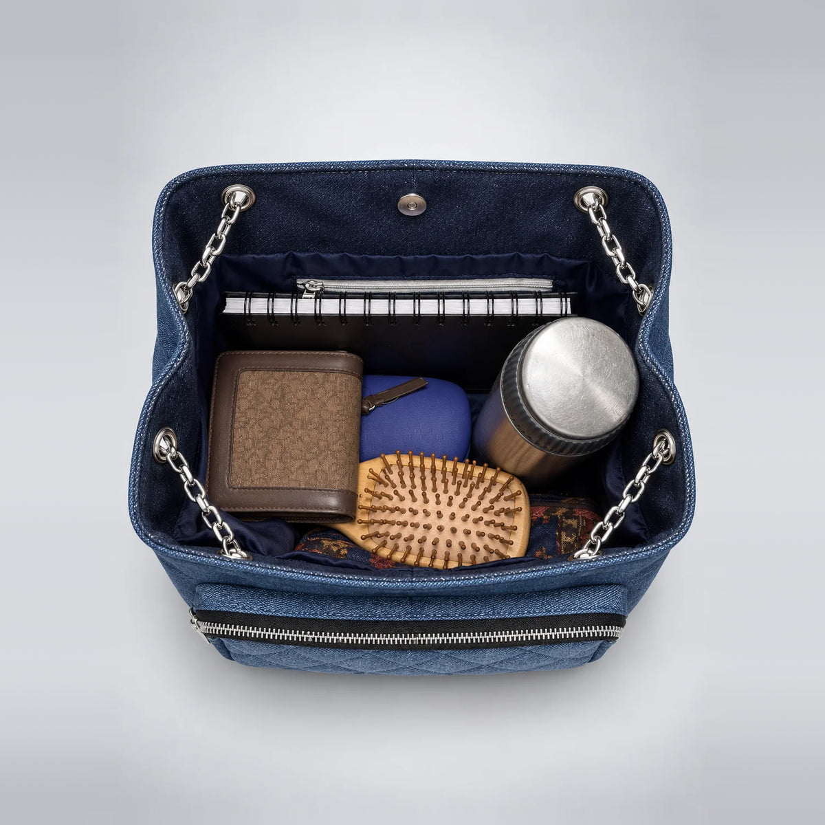 Quilted Drawstring Tote – upcycled denim bag, view 5 of 8