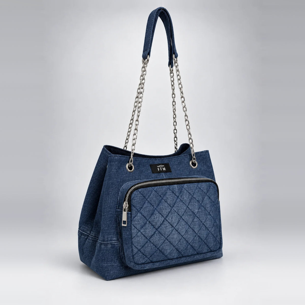 Quilted Drawstring Tote – upcycled denim bag, view 2 of 8