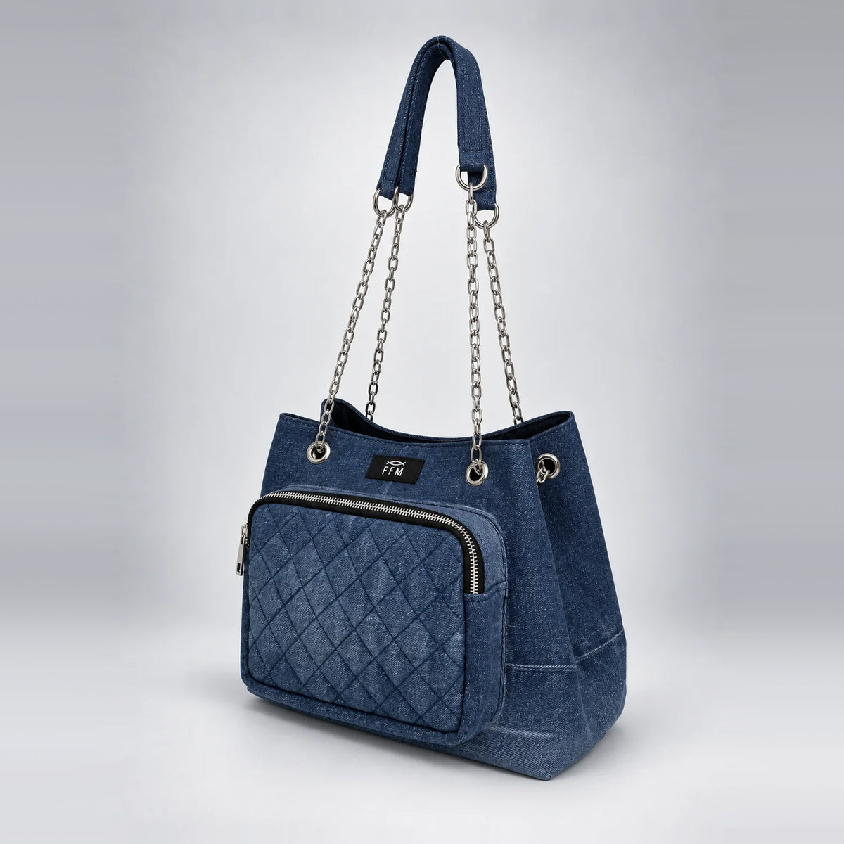 Quilted Drawstring Tote – upcycled denim bag, view 3 of 8
