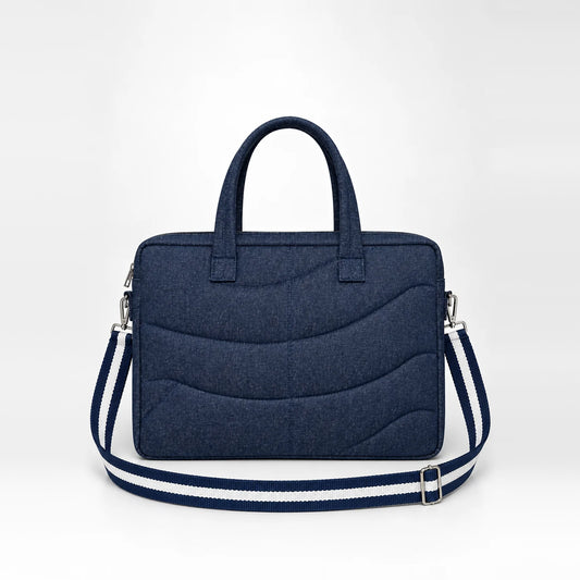 Reclaim Ripple Laptop Bag – upcycled denim bag, front view