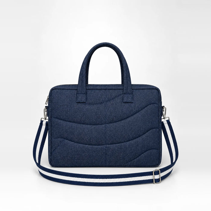 Reclaim Ripple Laptop Bag – upcycled denim bag, front view