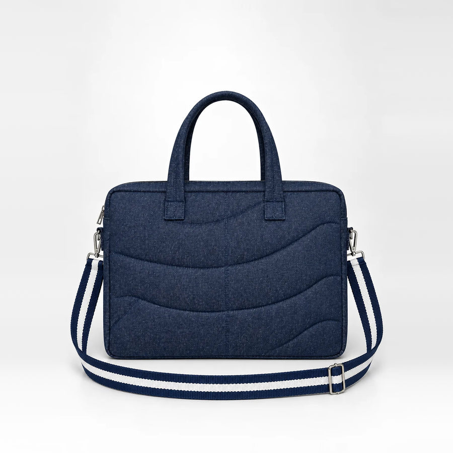 Reclaim Ripple Laptop Bag – upcycled denim bag, front view