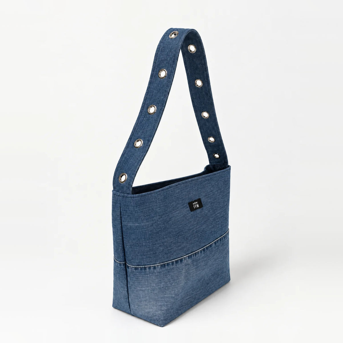 Strap Stud Tote – upcycled denim bag, view 2 of 5