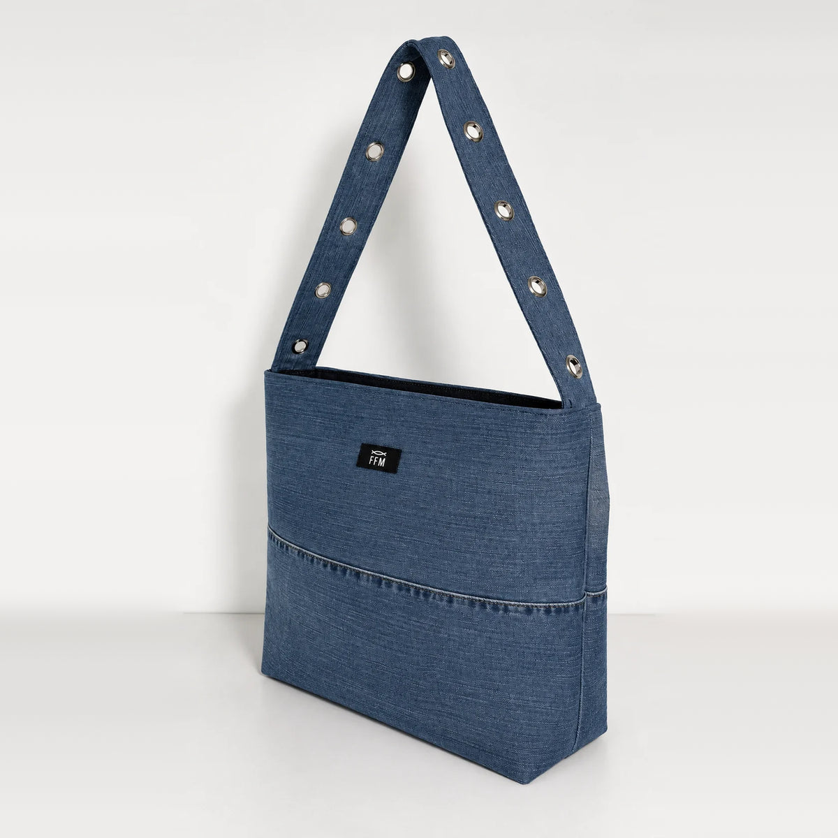 Strap Stud Tote – upcycled denim bag, view 3 of 5