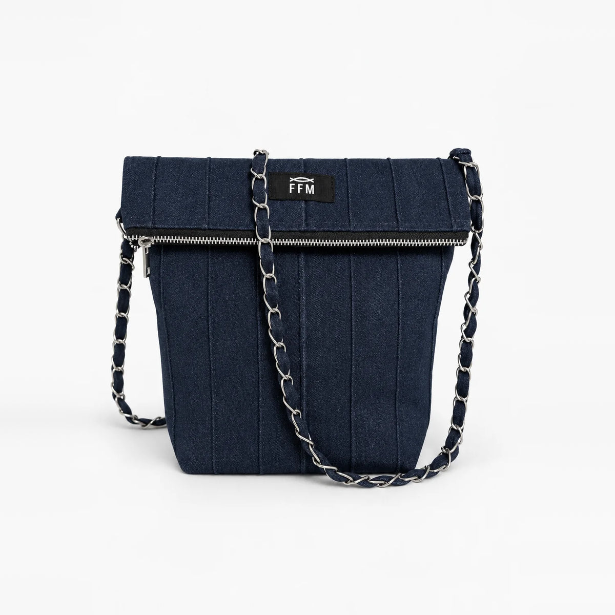 Terra Pleat Sling – upcycled denim bag, front view